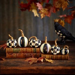 Mackenzie Childs BEWARE courtly check pumpkin set.